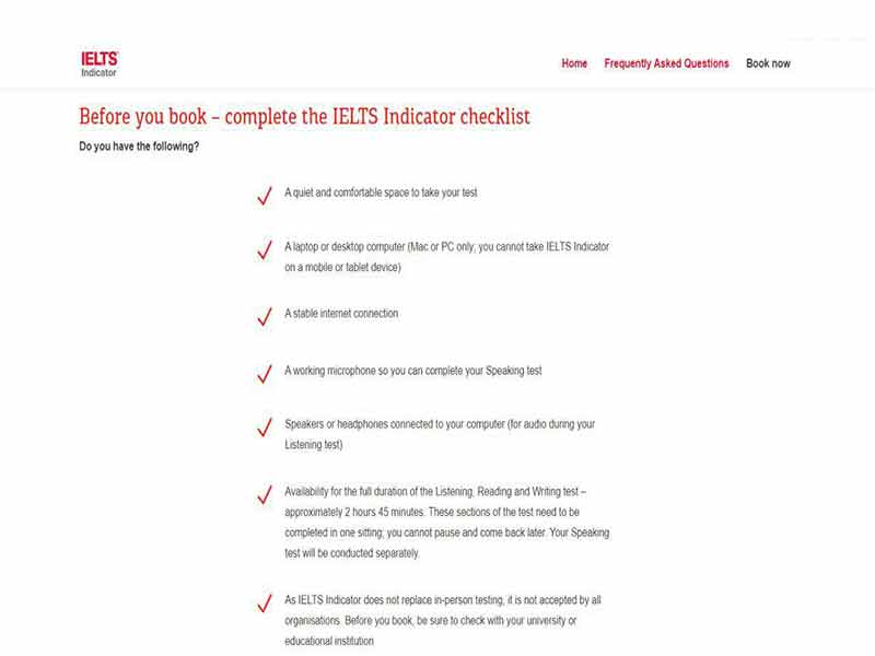 چک لیست شرکت در آزمون IELTS Indicator